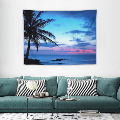 Tropical Island Pretty Pink Blue Sunset Landscape Tapestry