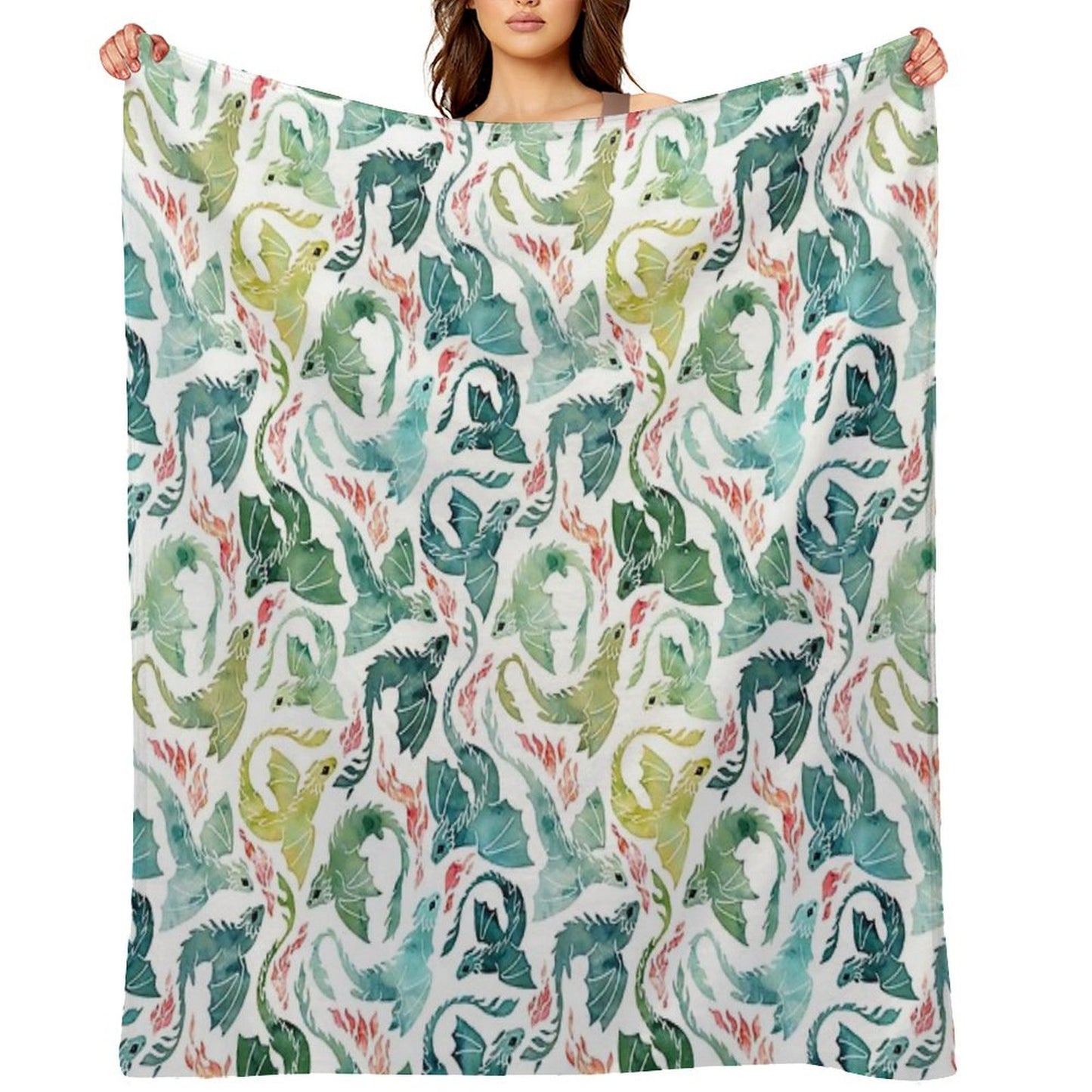 Dragon Fire Turquoise & Green Throw Blanket
