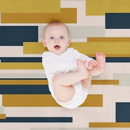 Wright Midcentury Modern Geometric Abstract Pattern in Mustard Yellow, Navy Blue, And Pale Blush Throw Blanket