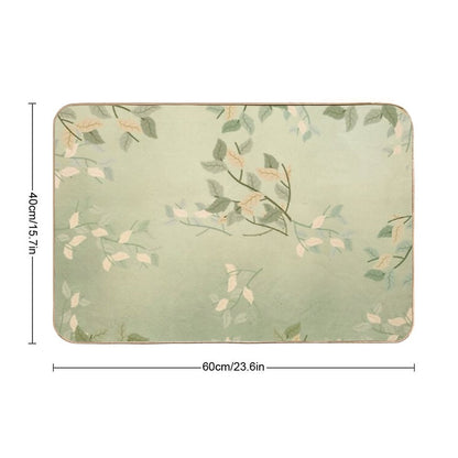 Sage Green Watercolor Woodland Leaves Bath Mat