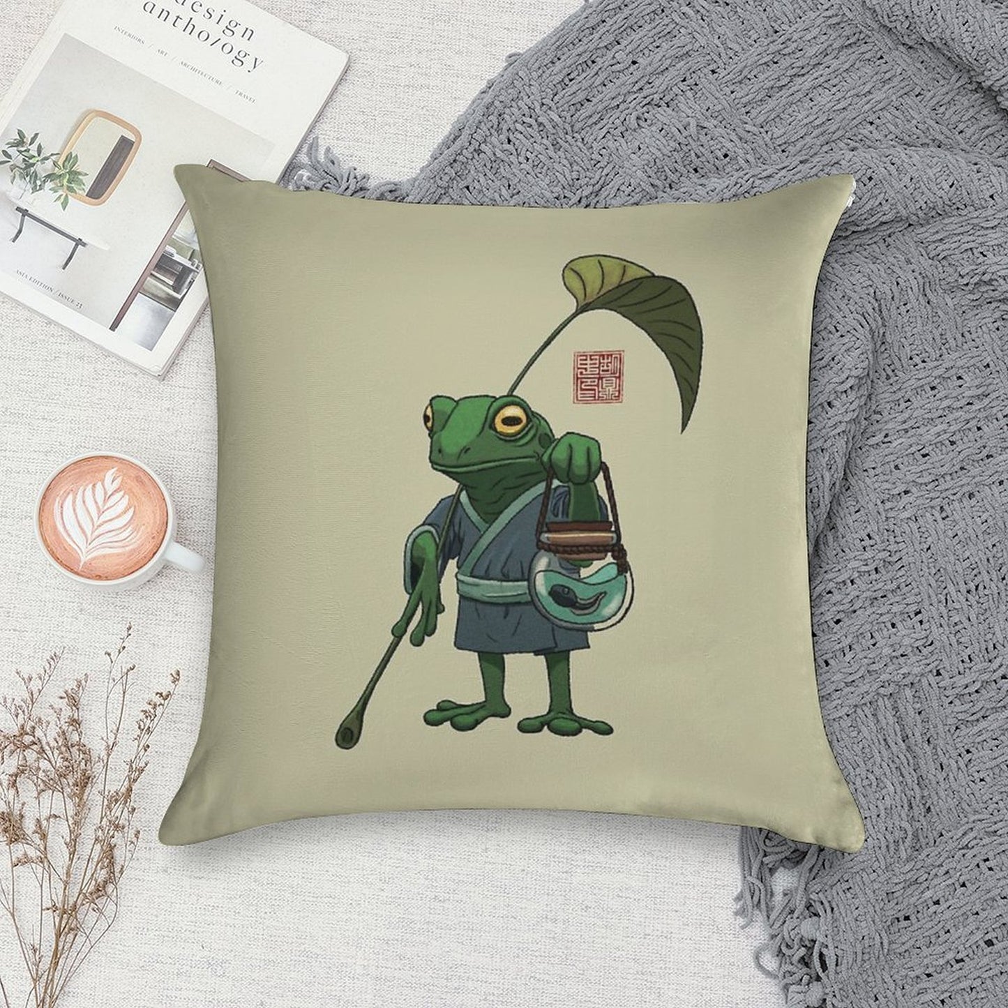A Frog And His Son Soft Short Plush Fabric Throw Pillow