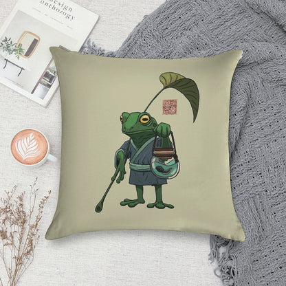 A Frog And His Son Soft Short Plush Fabric Throw Pillow