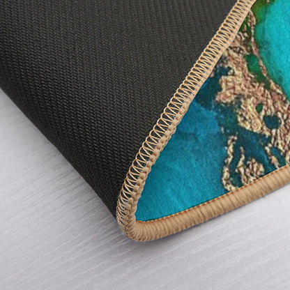 Abstract Faux Marble Mermaid Gemstone With Gold Glitter  Long-Lasting Bath Mat