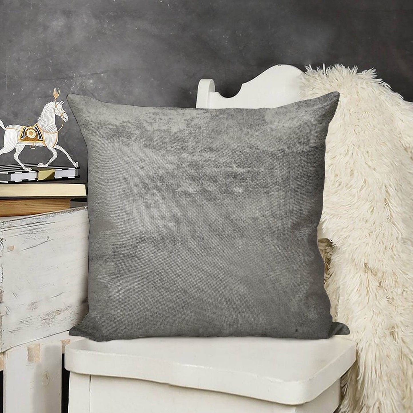 Concrete Texture Solid Grey Gray Colour Linen Throw Pillow Cover