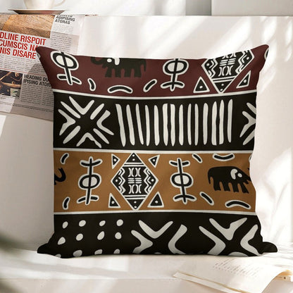 African Mud Cloth with Elephants Linen Throw Pillow Cover