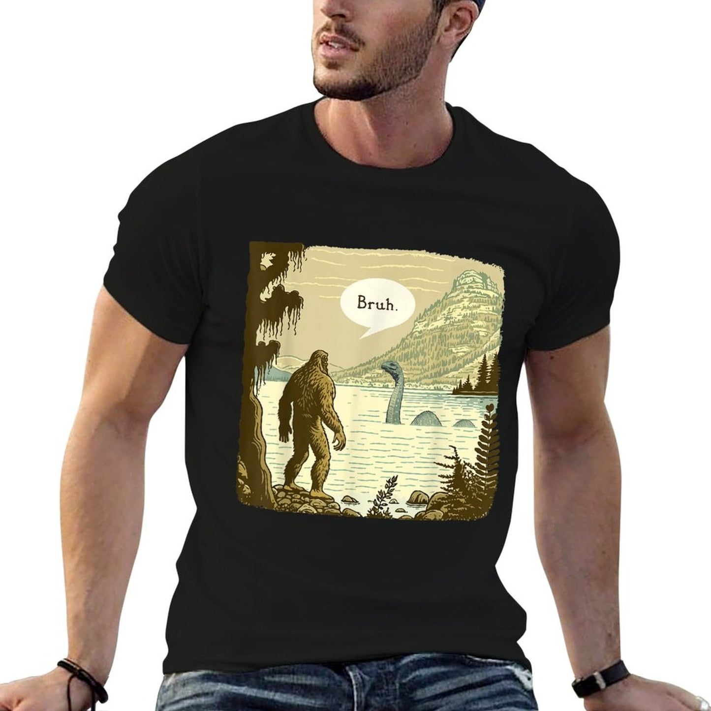 Funny Bigfoot Sasquatch Loch Ness Monster Introvert Bruh T-Shirt