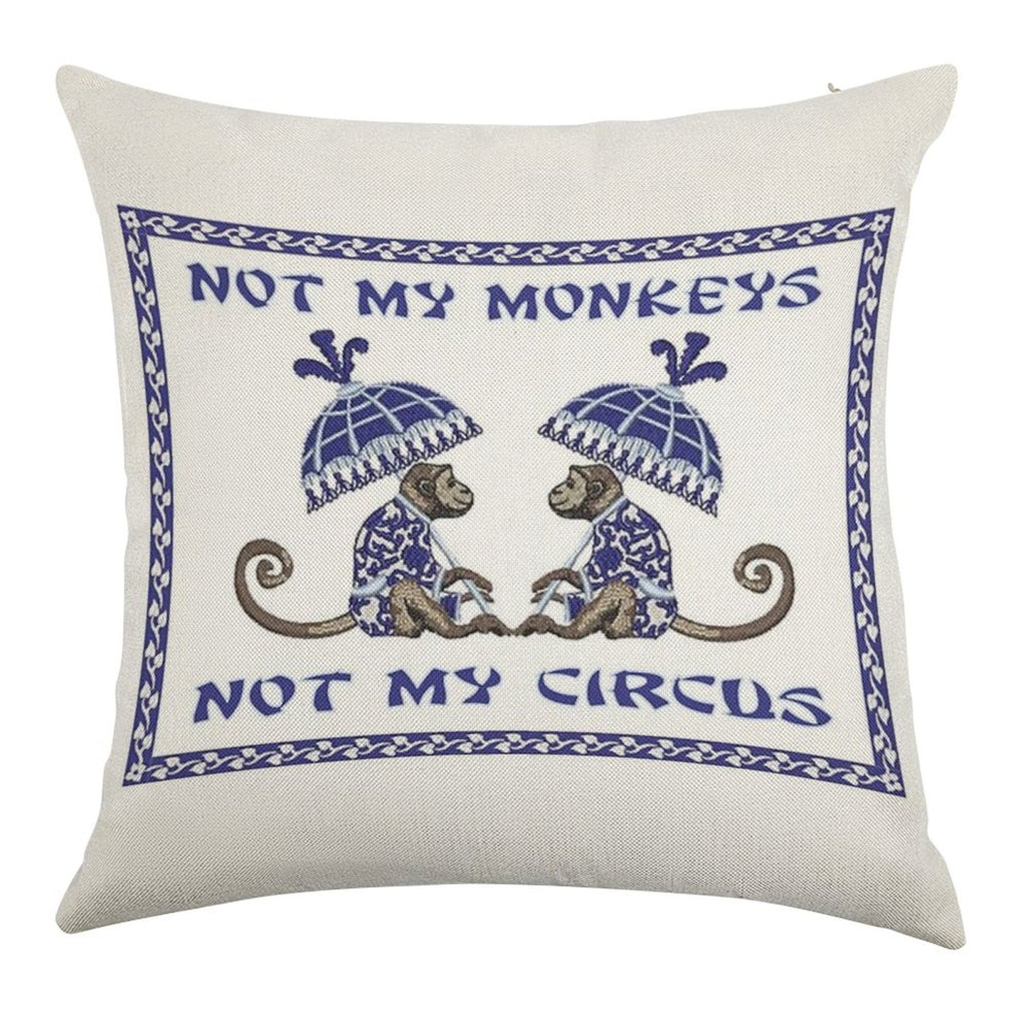 Not My Monkeys Linen Throw Pillow Cover