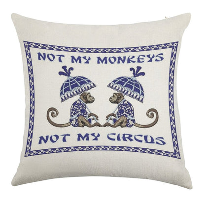 Not My Monkeys Linen Throw Pillow Cover