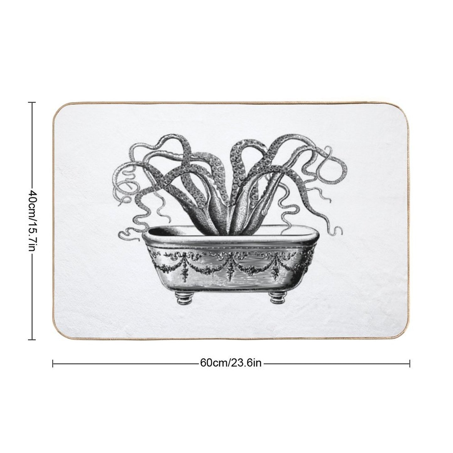 Tentacles in The Tub  Octopus in Bath  Vintage Octopus  Black And White Bath Mat