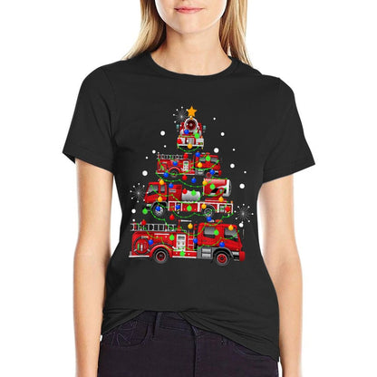 Funny Christmas Decor Firefighter Truck Christmas Tree  Versatile T-Shirt