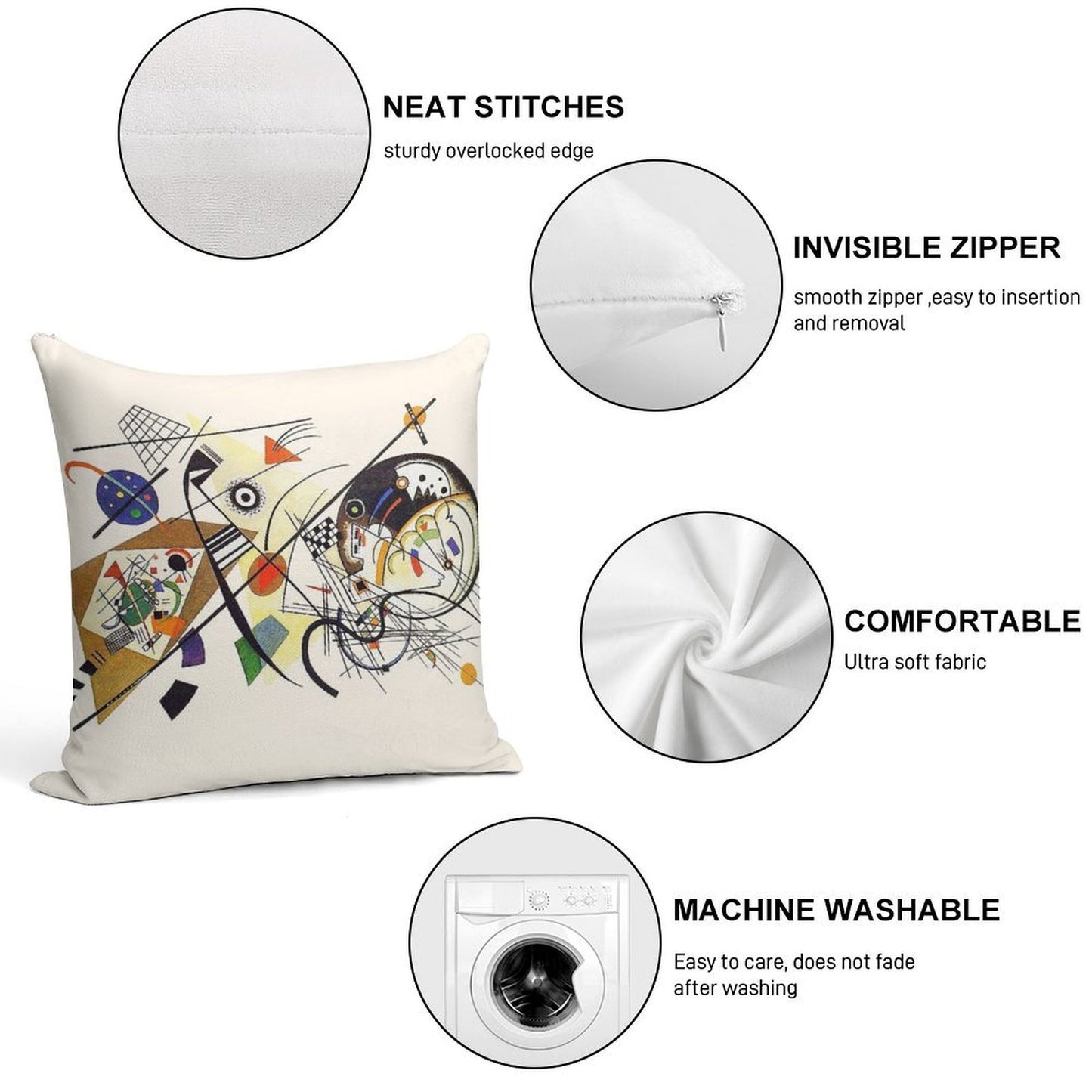 HD. Transverse Lines (1923), by Wassily Kandinsky Soft Short Plush Fabric Throw Pillow