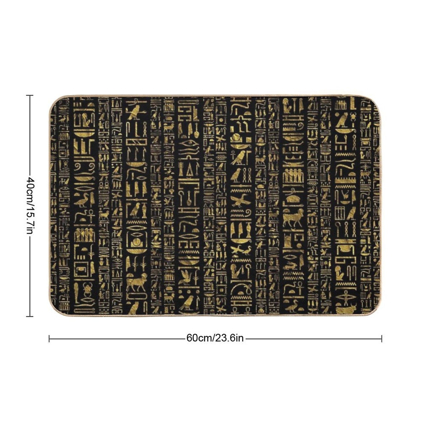 Egyptian Hieroglyphs Vintage Gld on Black Bath Mat