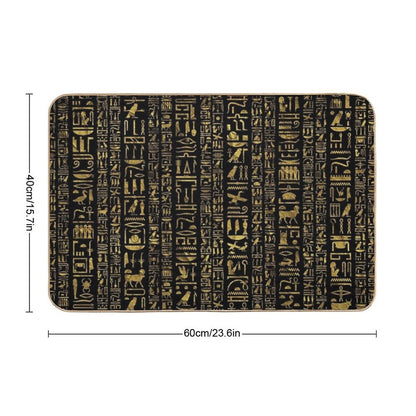 Egyptian Hieroglyphs Vintage Gld on Black Bath Mat