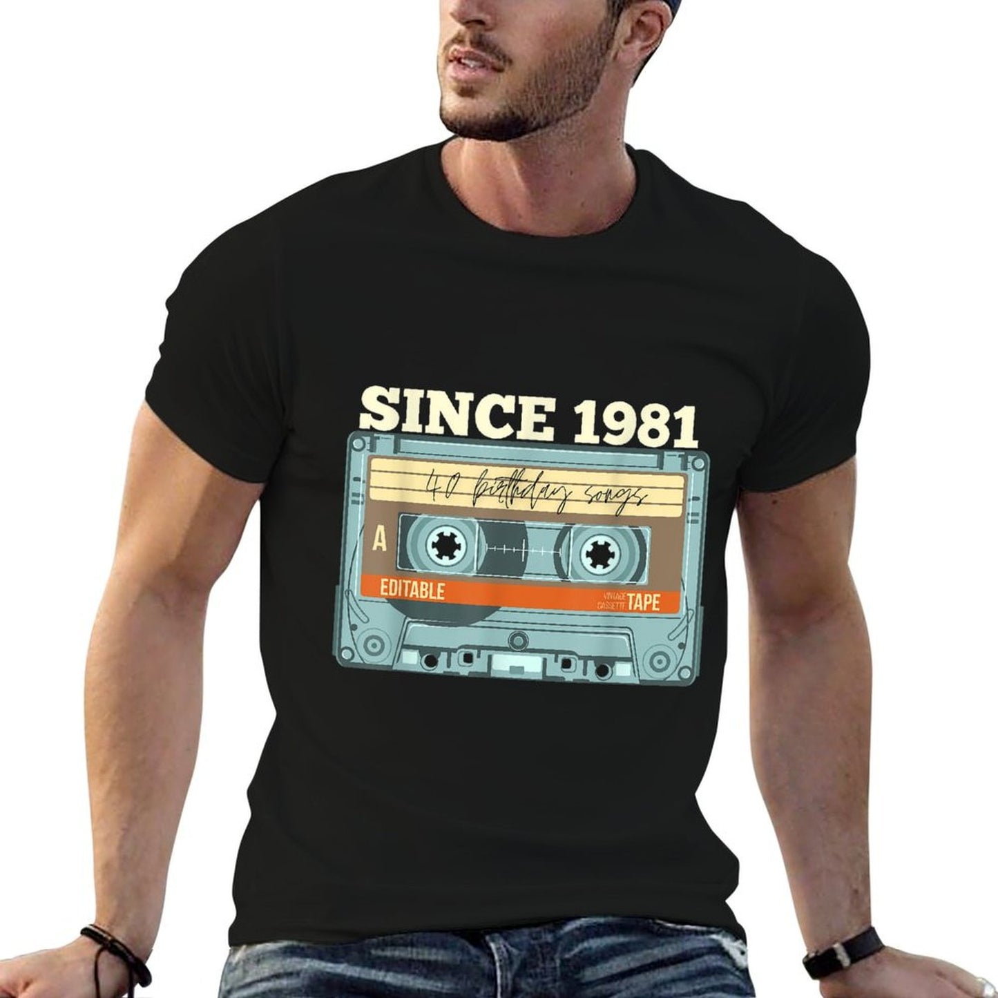 40th Birthday Gifts For Men And Women Cassette  Ribbed Collar T-Shirt