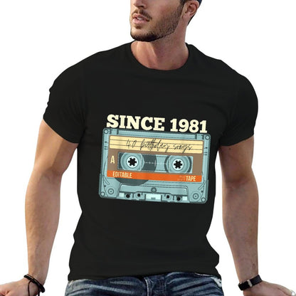40th Birthday Gifts For Men And Women Cassette  Ribbed Collar T-Shirt