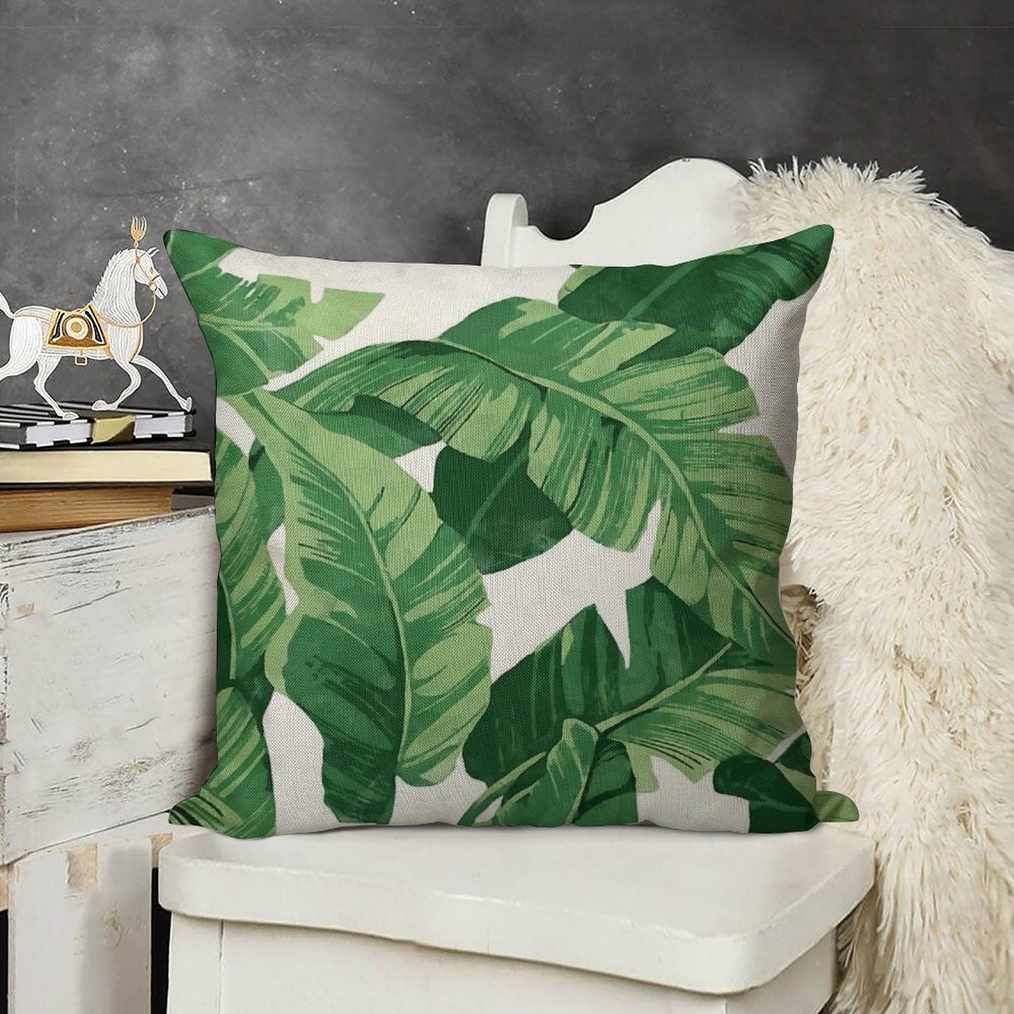 Tropical Banana Leaves II Linen Throw Pillow Cover