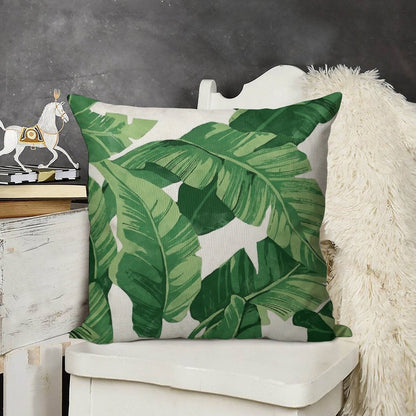 Tropical Banana Leaves II Linen Throw Pillow Cover