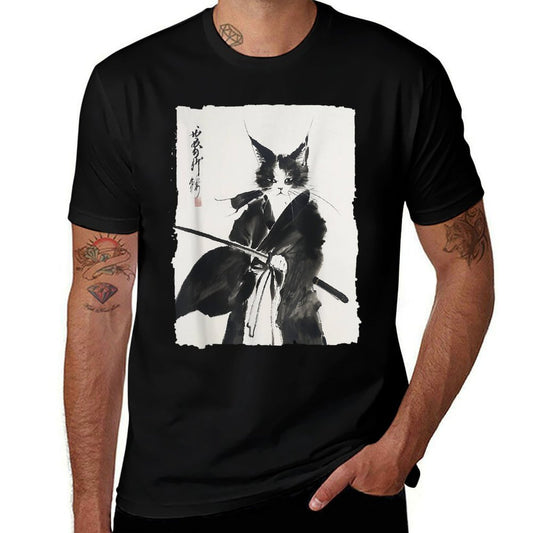 Samurai Cat Vintage Ukiyo-e Warrior Art Graphic Cat Art  Easy-care T-Shirt