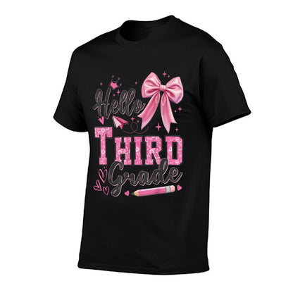 Hello Third Grade First Day Of School Coquette Teacher Girl  Trendy Pattern T-Shirt