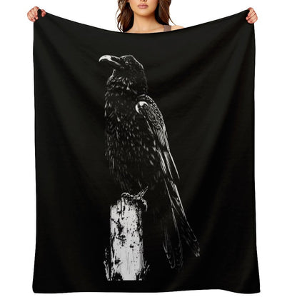 Raven #1 on Black Throw Blanket
