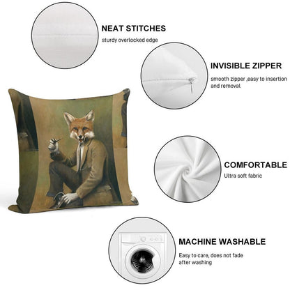 Vintage Mr Fox Soft Skin-Friendly Throw Pillow