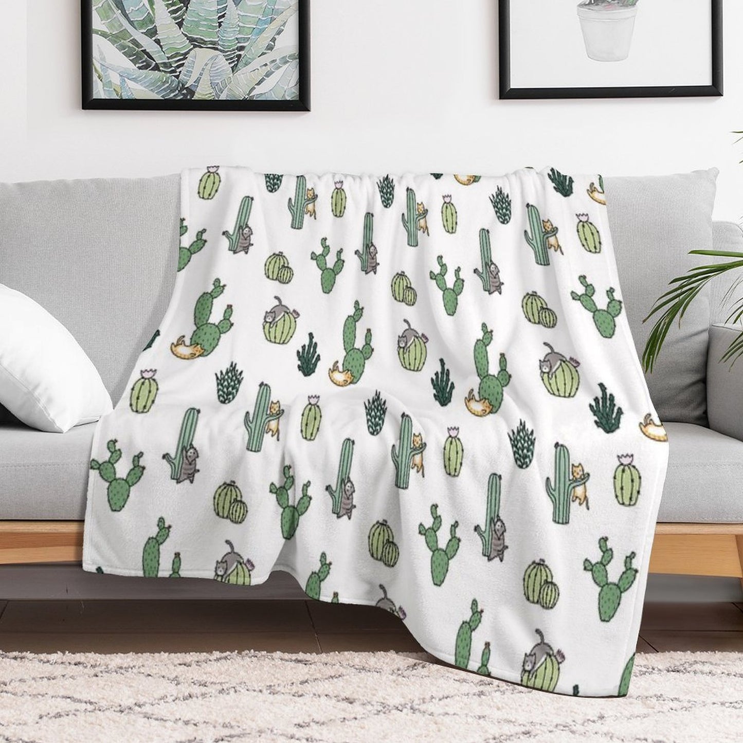 Cacti Cats Throw Blanket