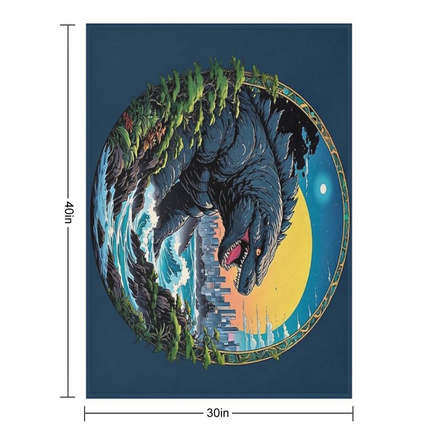 Godzilla Water Monster Gojira Retro Anime Japanese Art Throw Blanket
