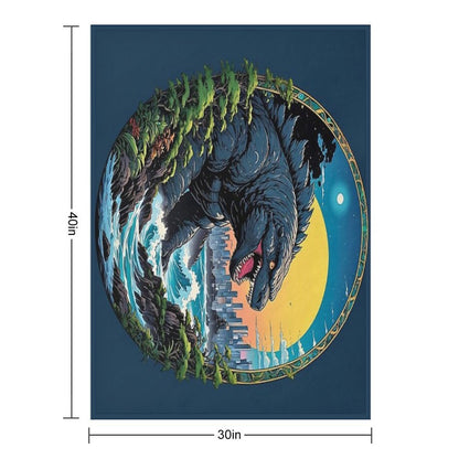 Godzilla Water Monster Gojira Retro Anime Japanese Art Throw Blanket