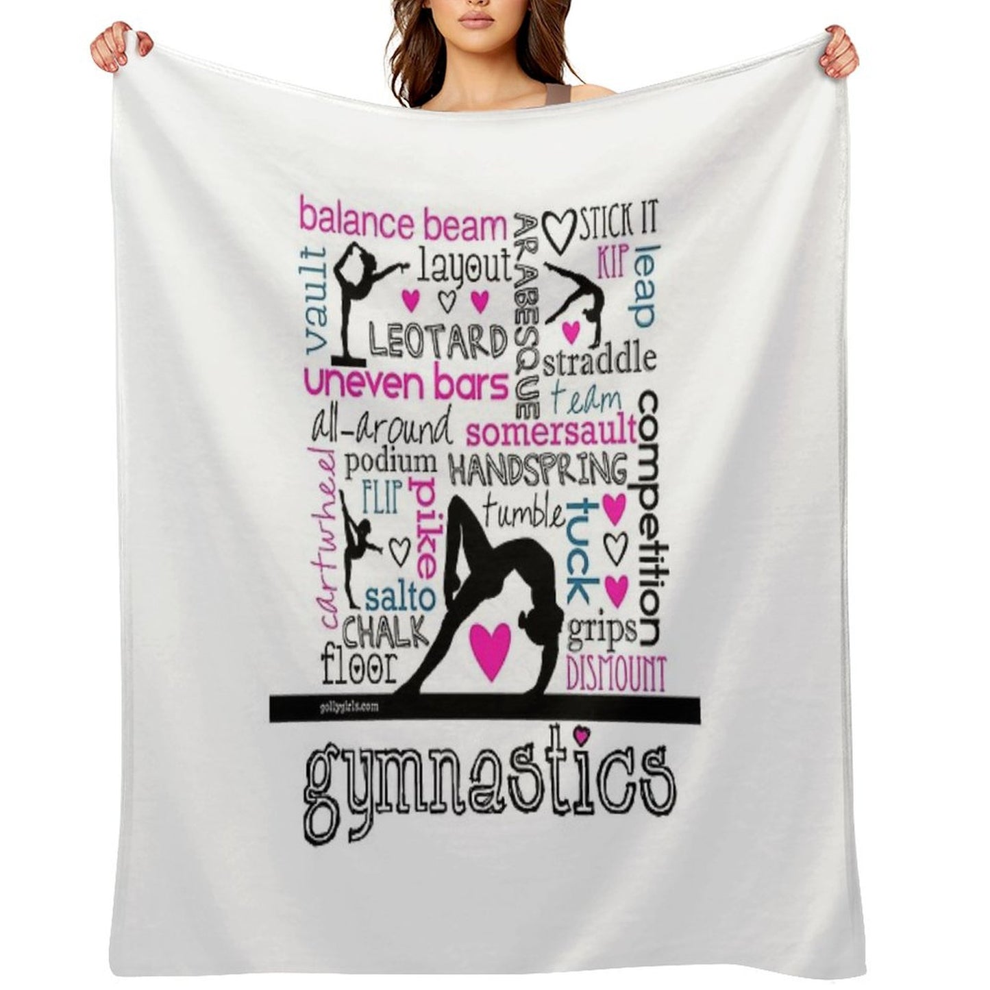 Gymnastics Tri-Color Typography Throw Blanket