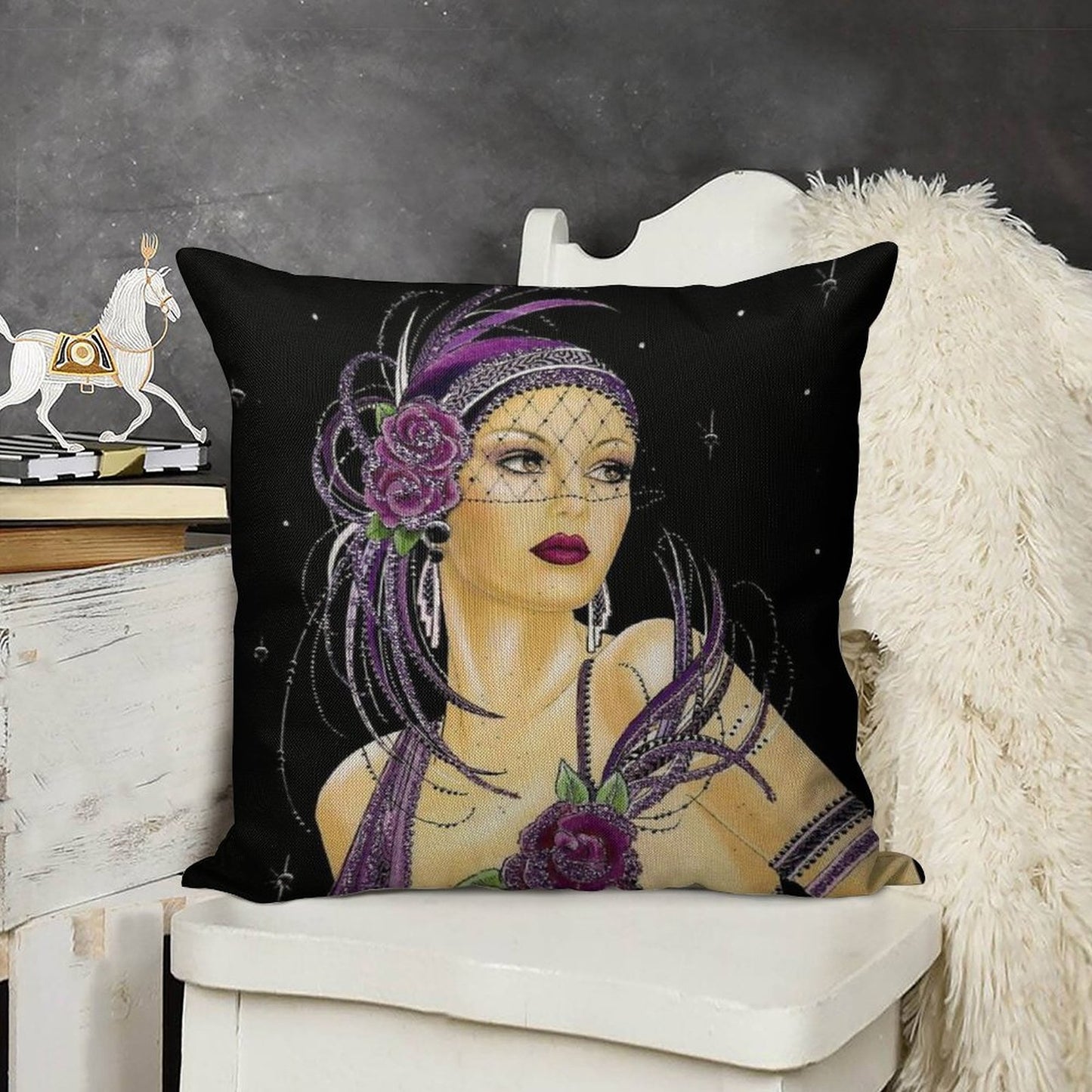 FLAPPER  Vintage 1930 Art Deco Print Linen Throw Pillow Cover