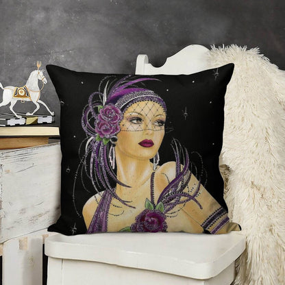 FLAPPER  Vintage 1930 Art Deco Print Linen Throw Pillow Cover