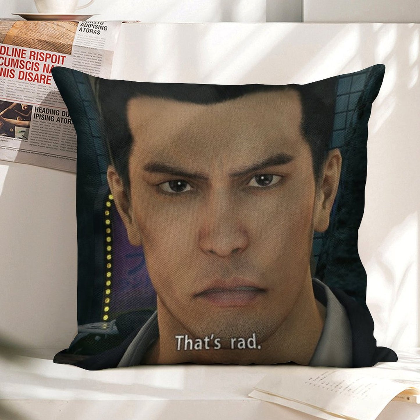 Yakuza Kiryu That's Rad Linen Throw Pillow Cover