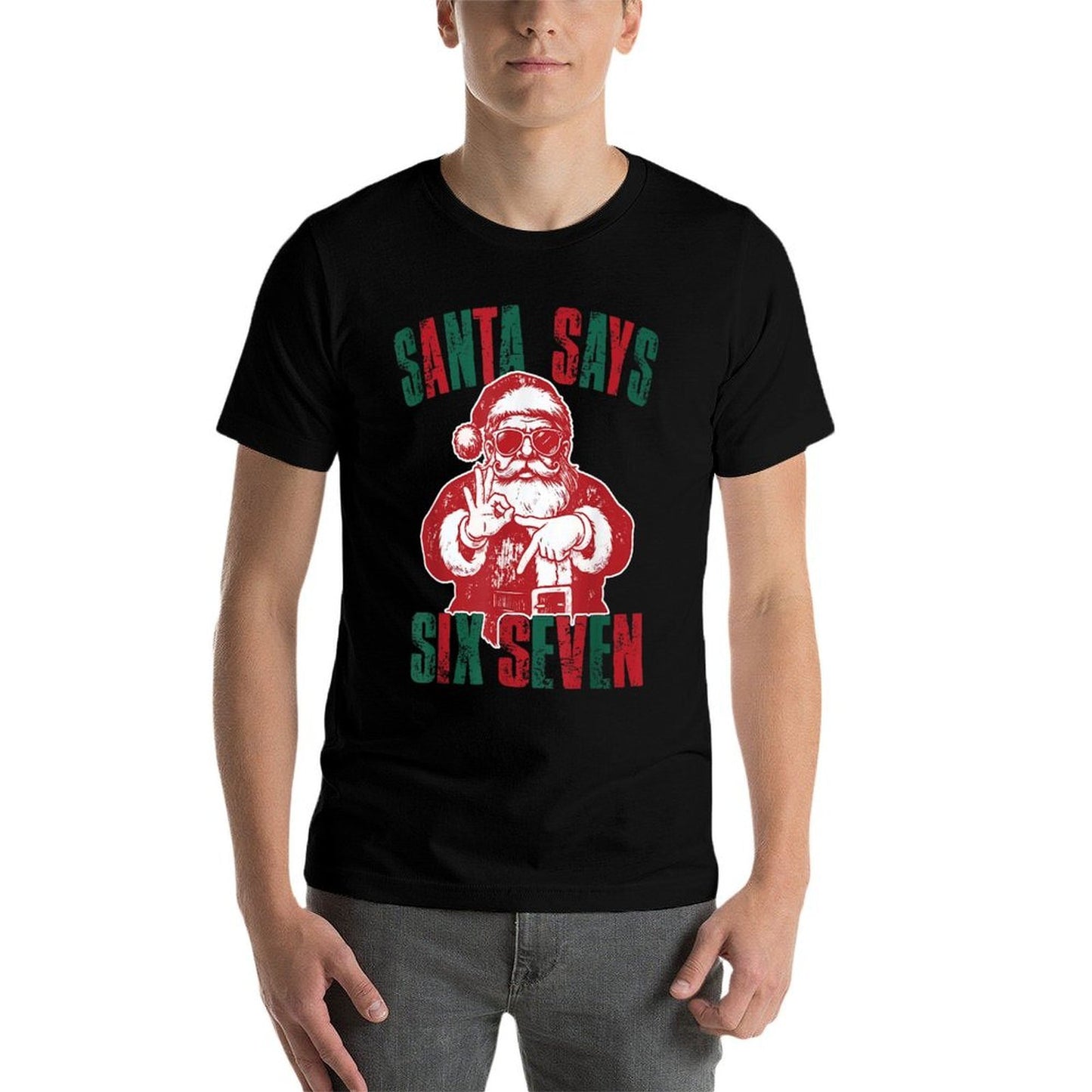 Santa Says Six Seven Funny 67 Meme Christmas Vintage Holiday  Rolled Sleeves T-Shirt