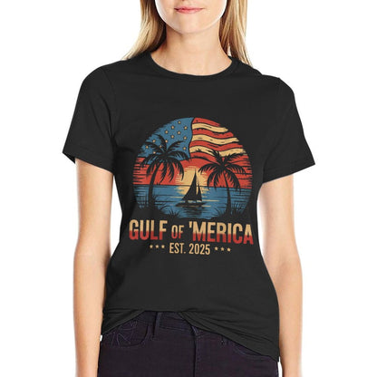 Gulf of &#39;Merica Vintage USA Flag Retro Coastal Sunset T-Shirt