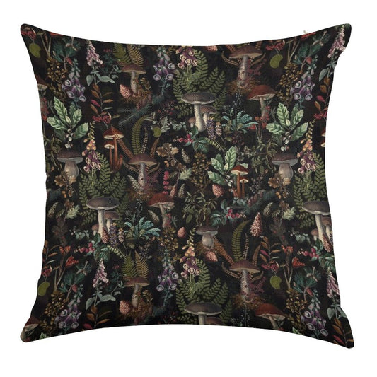 Vintage Mysterious Mushrooms Forest Botanical Botanical Night Garden Pattern NightGarden Linen Throw Pillow Cover