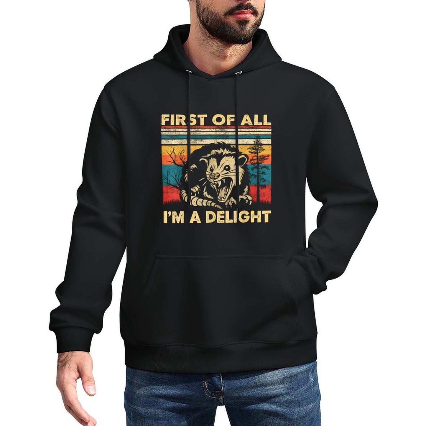 First Of All I'm A Delight Sarcastic Angry Opossum Possum, Small, Black Moisture-Wicking Hoodie