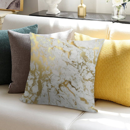 Gold Marble on White (original Height Quality Print) Soft Skin-Friendly Throw Pillow