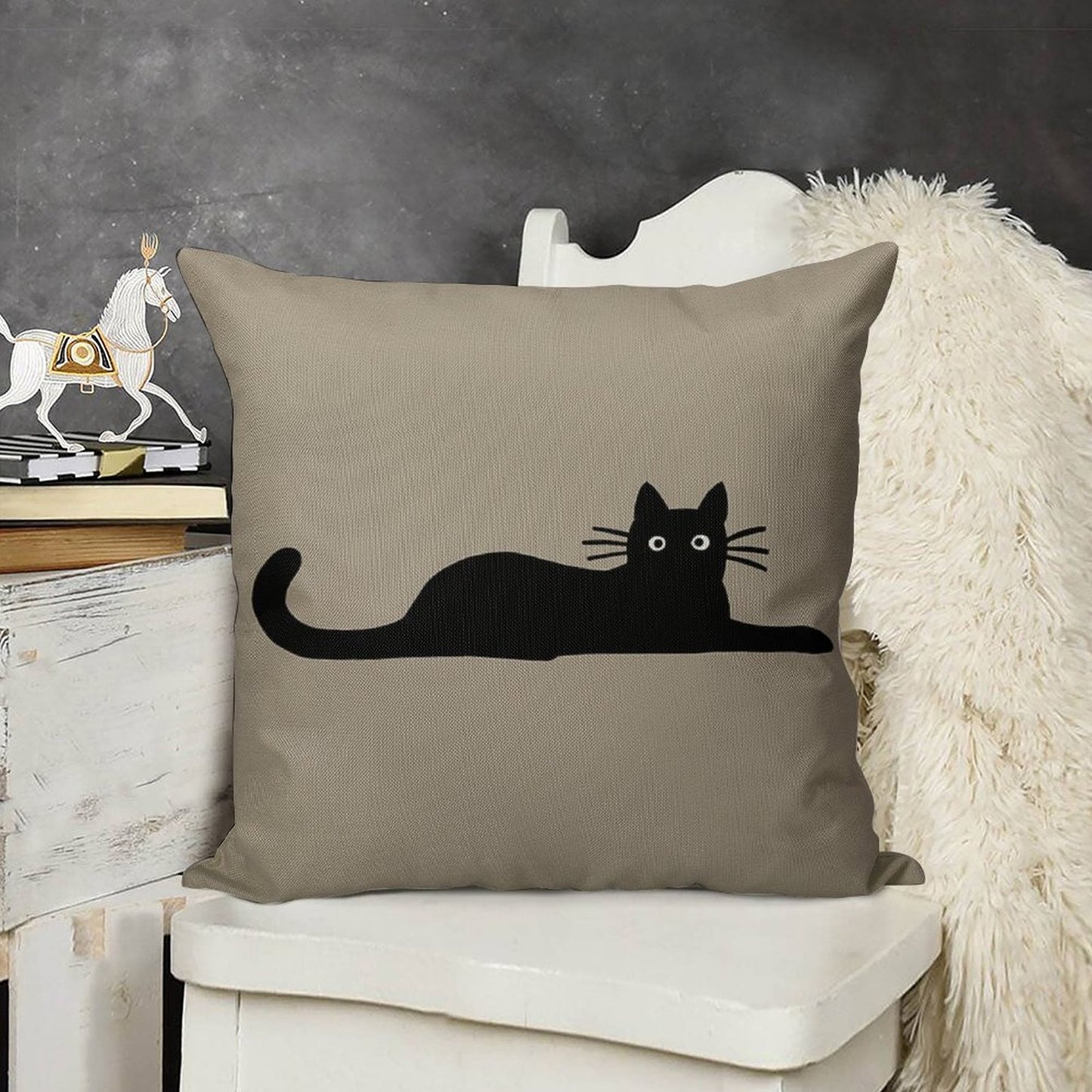 Black Cat Linen Throw Pillow Cover
