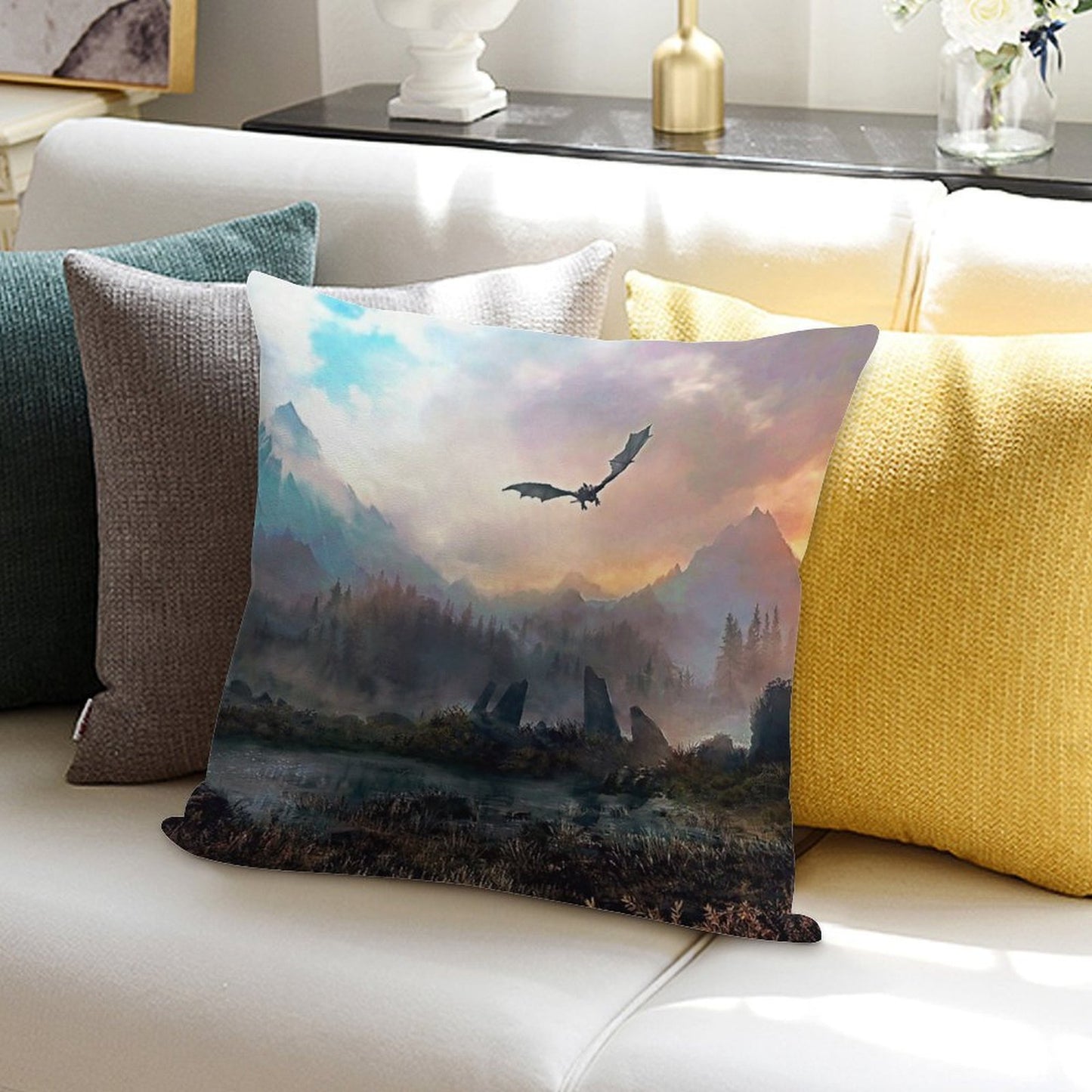 Dragon Mountain Soft Hidden Zipper Throw Pillow