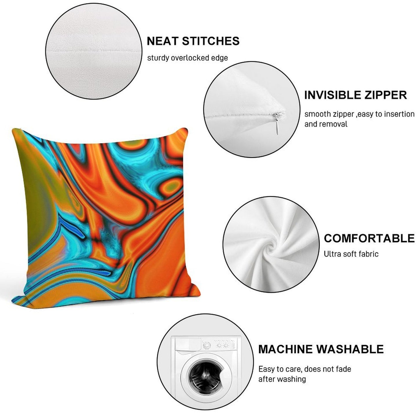 Vivid Modern Southwest Hipster Turquoise Orange Swirls Soft Durable Construction Throw Pillow
