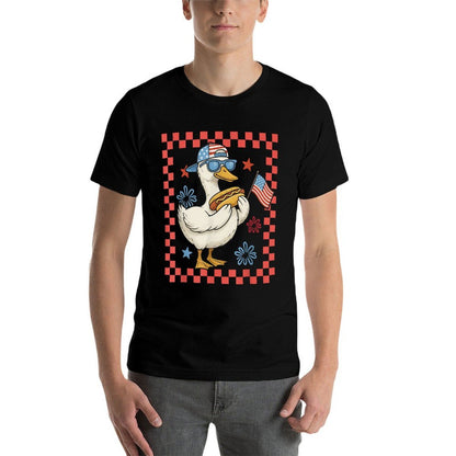 Cool America Goose 4th Of July US Patriotic Boy Men  Oversized Silhouette T-Shirt