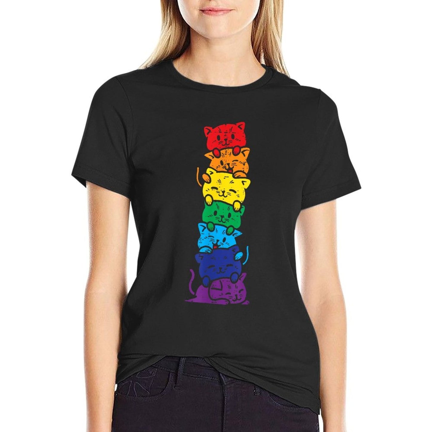 Cat Stack Rainbow Gay Pride Cute LGBT Animal Pet Lover Gift  Classic T-Shirt