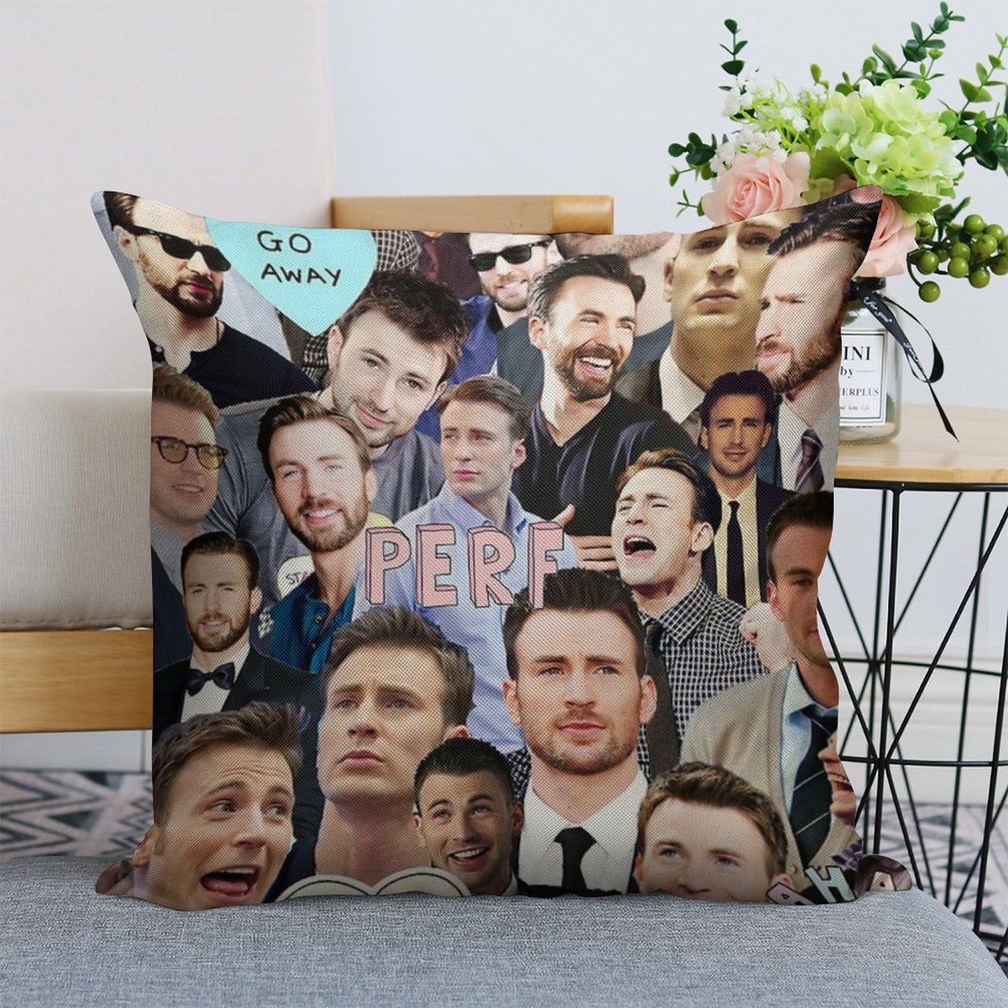 Chris Evans Collage Linen Throw Pillow Cover