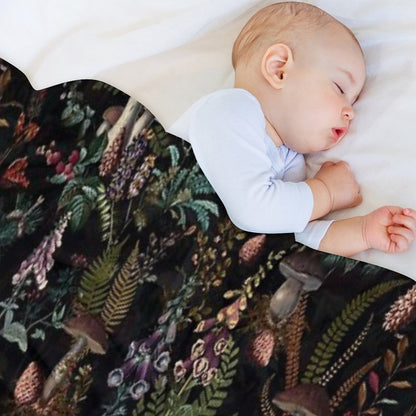 Vintage Mysterious Mushrooms Forest Botanical Botanical Night Garden Pattern NightGarden Throw Blanket