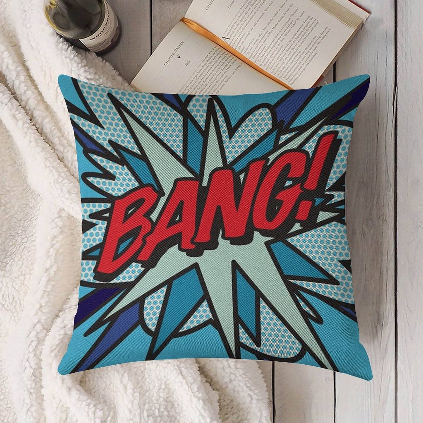 BANG Comic Book Pop Art Modern Fun Graphic Linen Throw Pillow Cover
