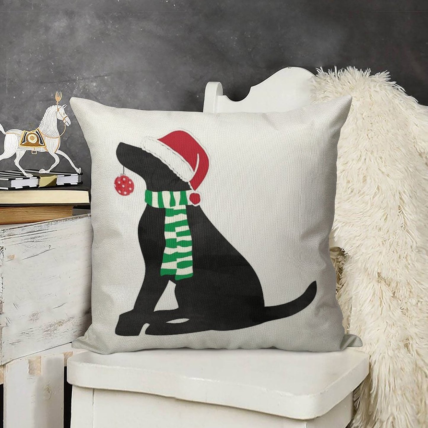 Christmas Black Lab Holiday Dog Linen Throw Pillow Cover