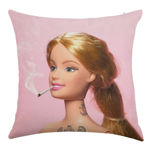 Doll Grown Up Linen Throw Pillow Cover