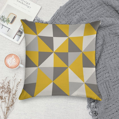Retro Triangle Design in Yellow And Grey Soft Skin-Friendly Throw Pillow