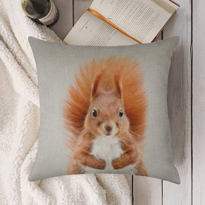 Squirrel 2 - Colorful Linen Throw Pillow Cover