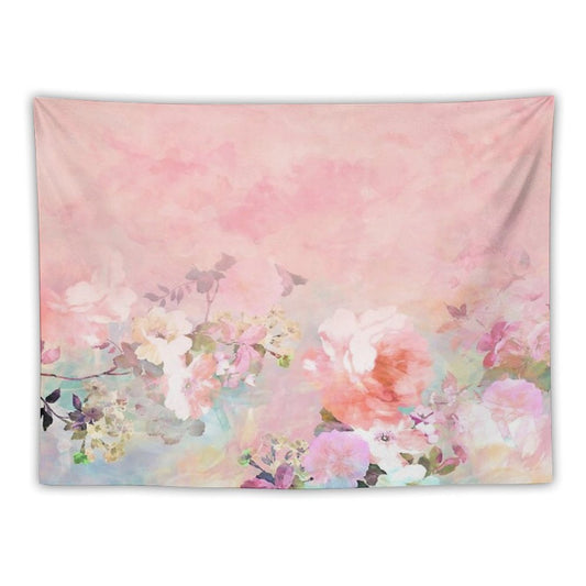 Pastel Blush Watercolor Ombre Floral Watercolor Tapestry